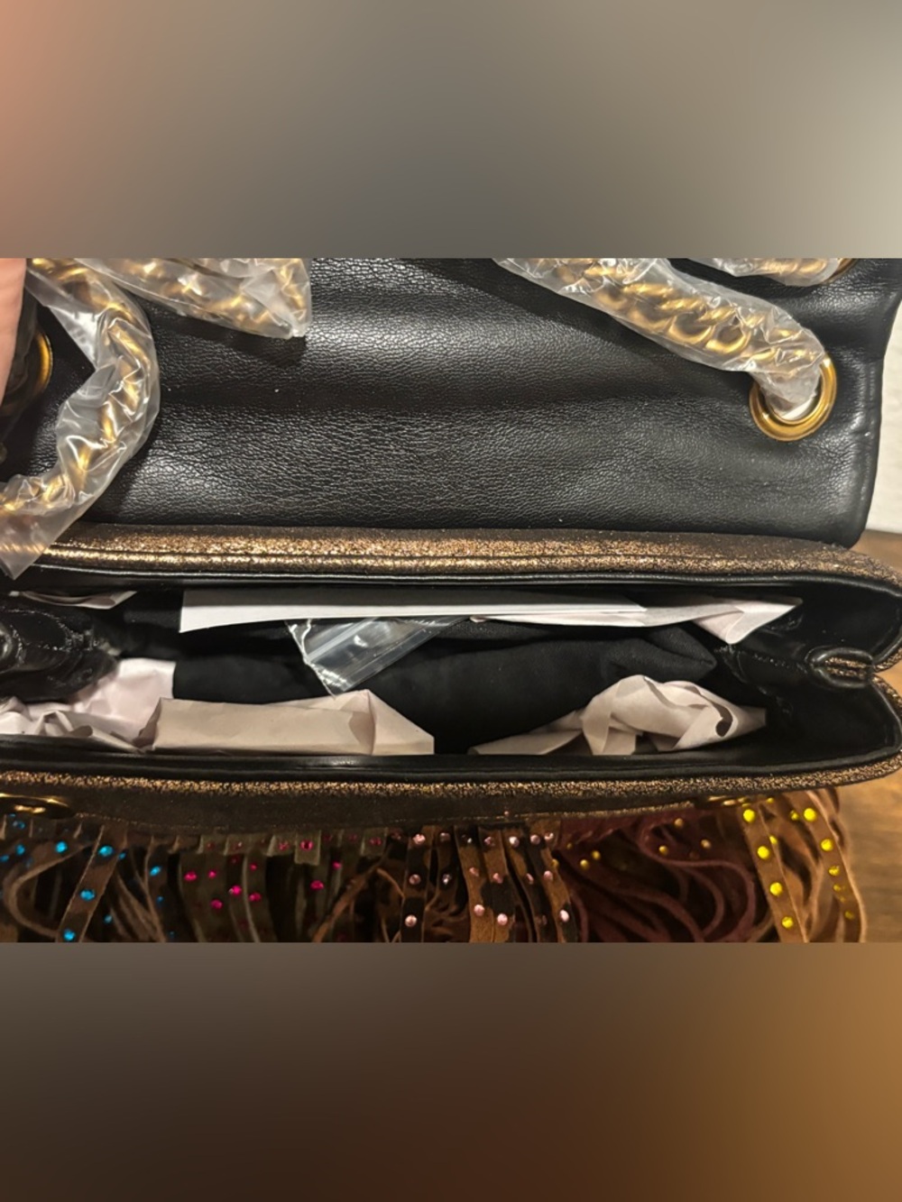 Kurt Geiger Mini Kensington Leather Fringe Crossbody Bag with Multicolor Studs - Picture 12 of 15